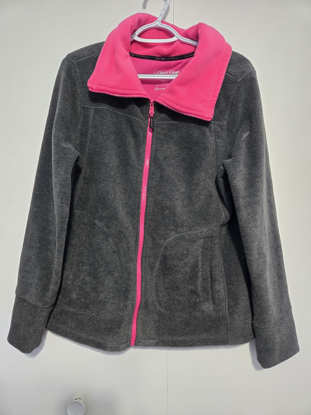 Calvin Klein Performance Fleece Jacket Gray Pink Full Zip Women's Large